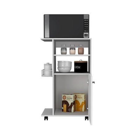 Tuhome Clip Kitchen Cart, Single Door Cabinet, Four Casters, White MLB6771